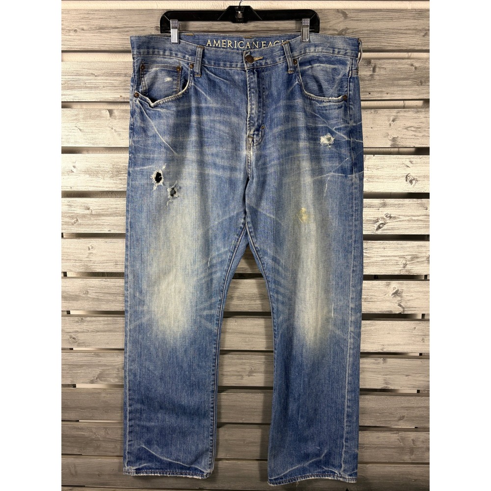 Vtg American Eagle Outfitters Men Distressed Jeans Blue Medium Wash 40x34 Cotton